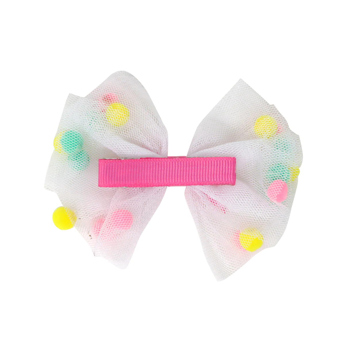 Mesh Bow with Pom Pom Hairclip