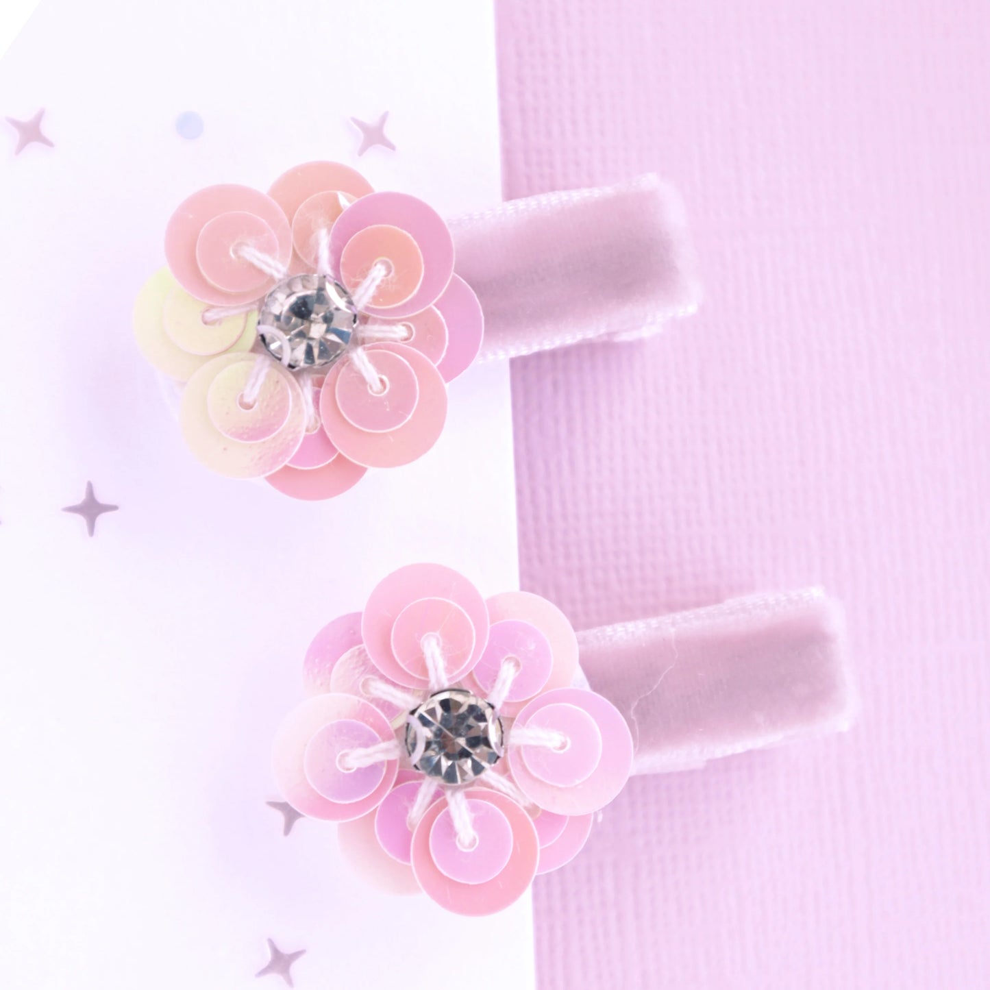 Pink Jewel Flower Hair Clips