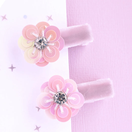 Pink Jewel Flower Hair Clips