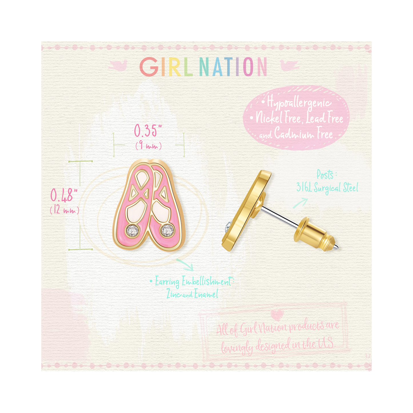 Ballet Slippers Cutie Studs