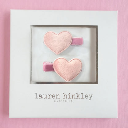 Pink Velvet Heart Hair Clips