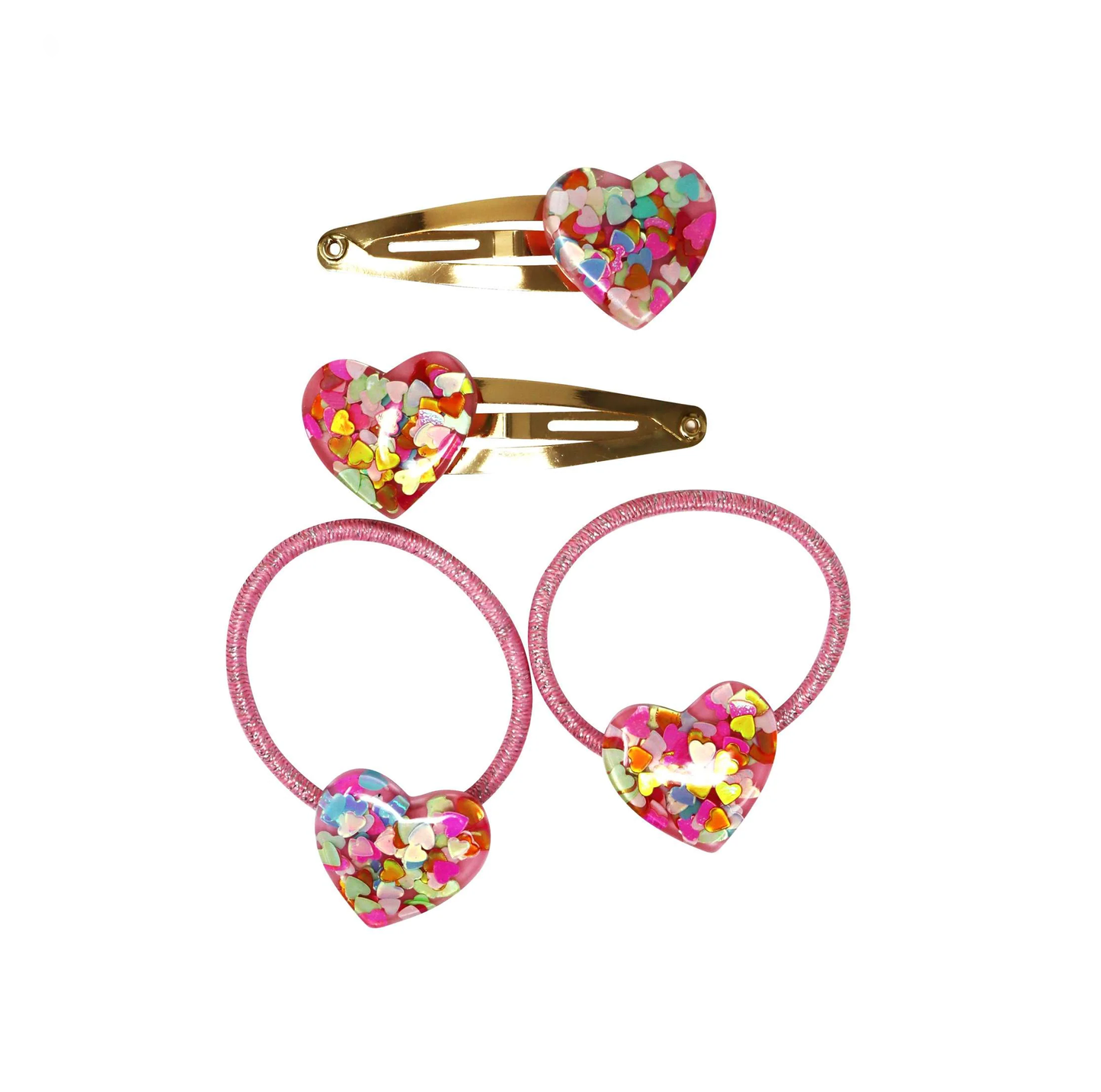 Glitter Resin Heart Hair Accessories Set