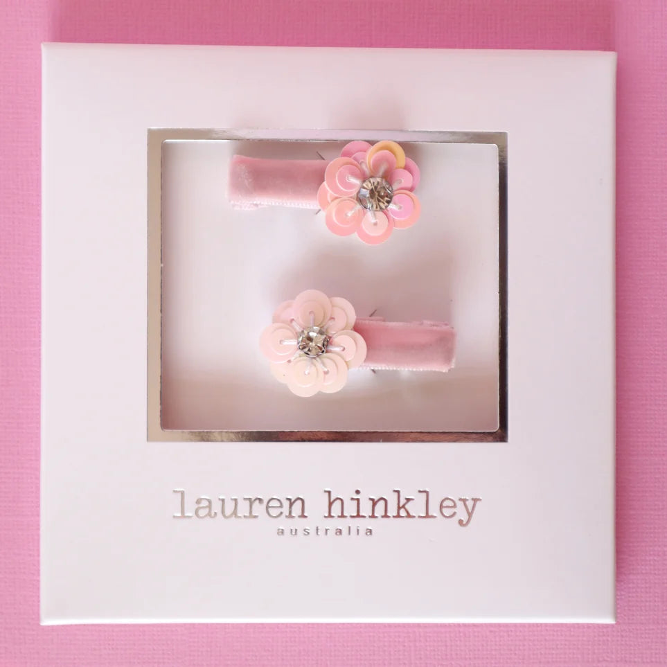 Pink Jewel Flower Hair Clips