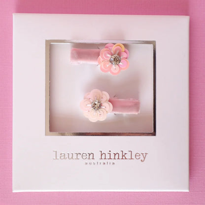 Pink Jewel Flower Hair Clips
