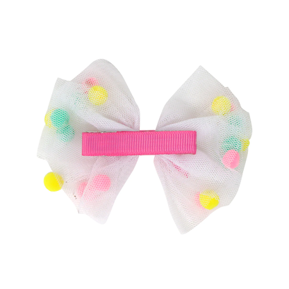 Mesh Bow with Pom Pom Hairclip