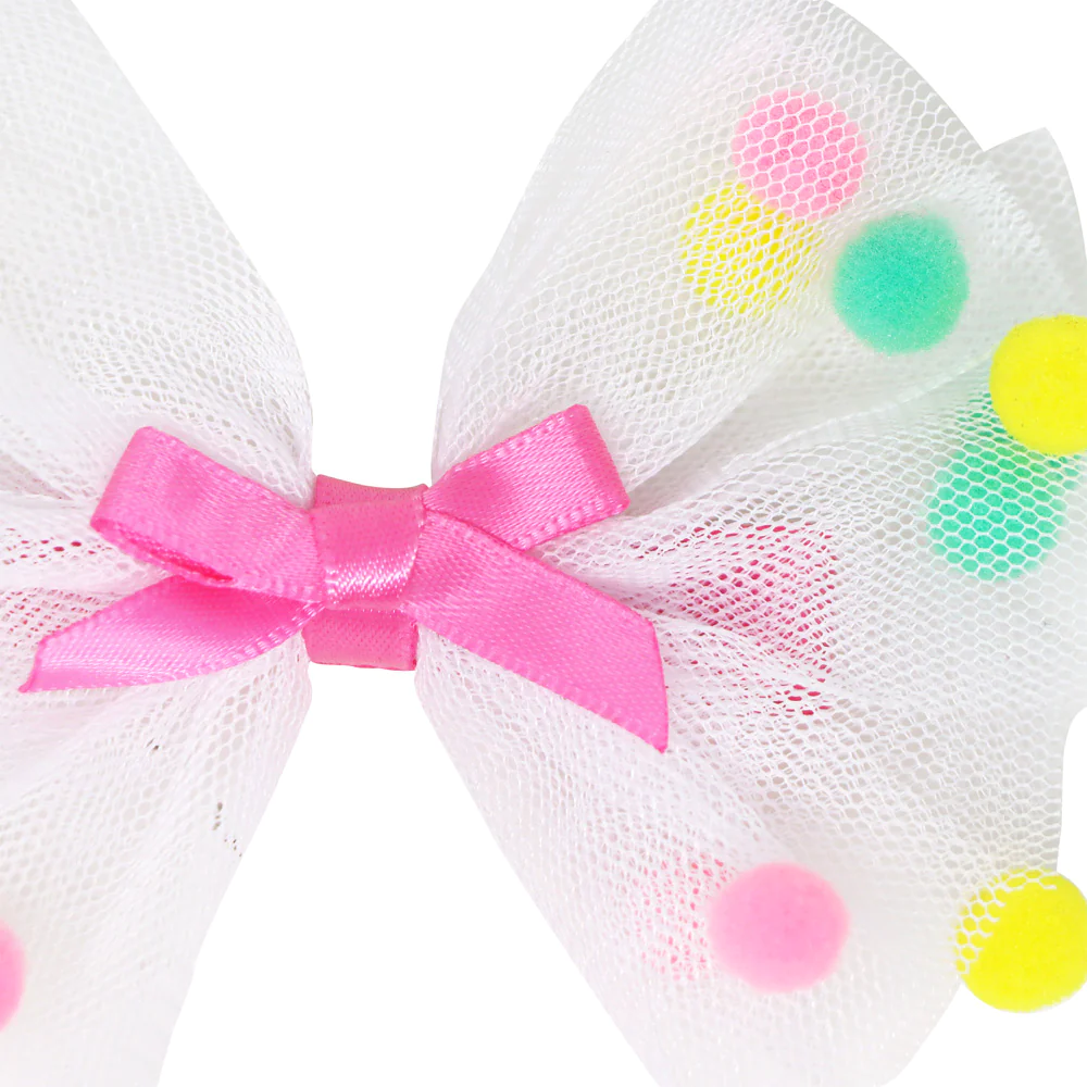Mesh Bow with Pom Pom Hairclip