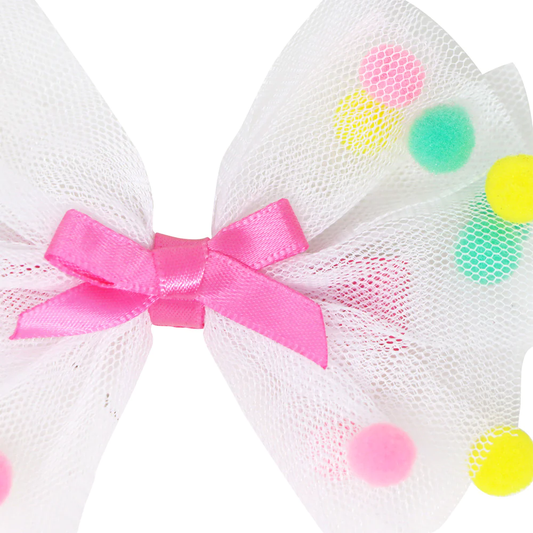 Mesh Bow with Pom Pom Hairclip