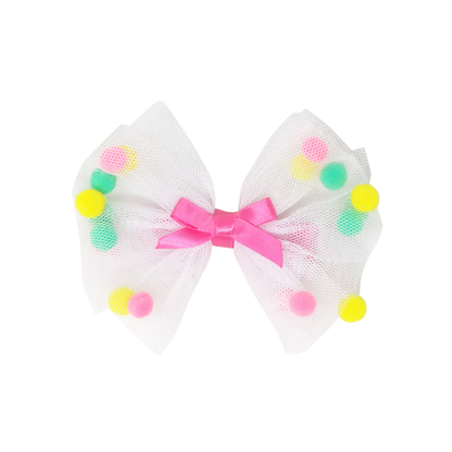 Mesh Bow with Pom Pom Hairclip