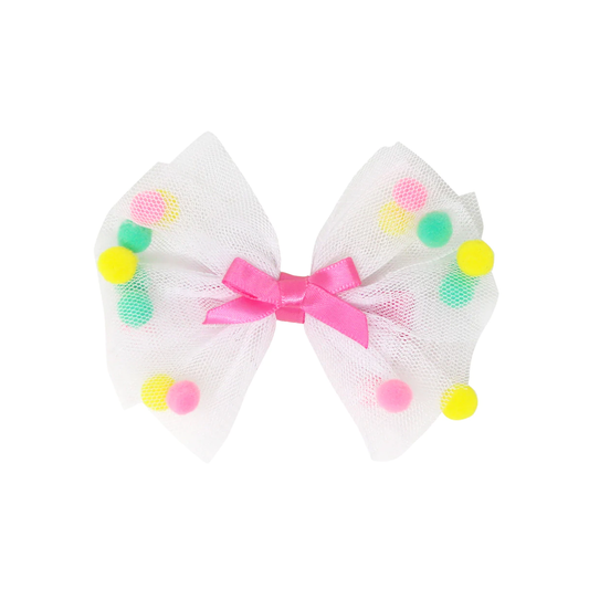 Mesh Bow with Pom Pom Hairclip