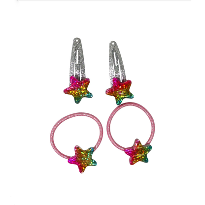 Rainbow Star Sparkly Hair Accessories Set