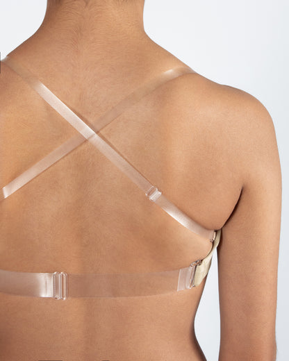 Clear Back Bra with Cups - WHEAT