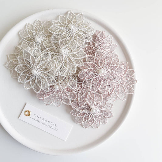 Crystal Flower Clip - WHITE
