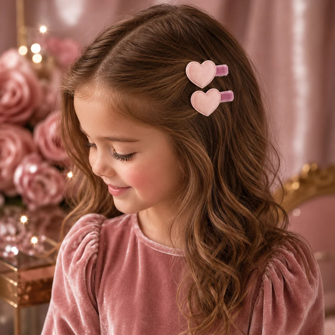 Pink Velvet Heart Hair Clips