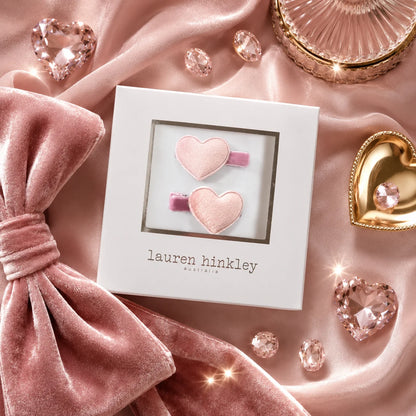 Pink Velvet Heart Hair Clips
