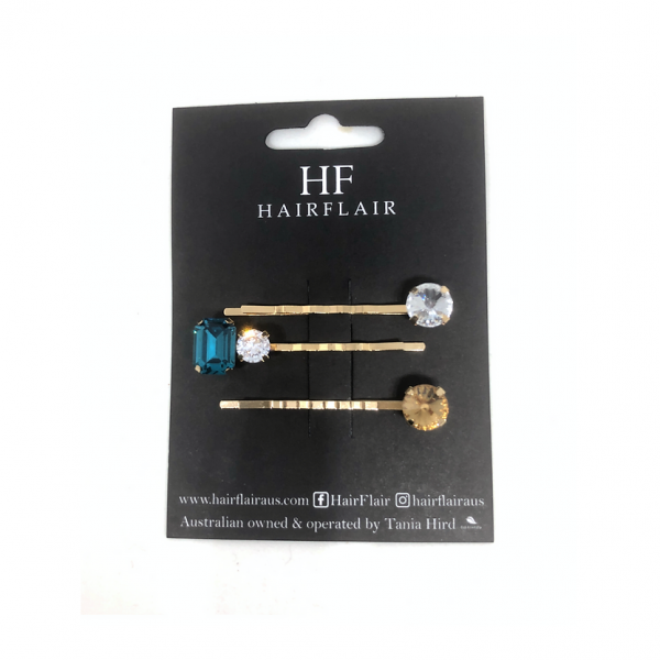 Blue Gem Hair Pins